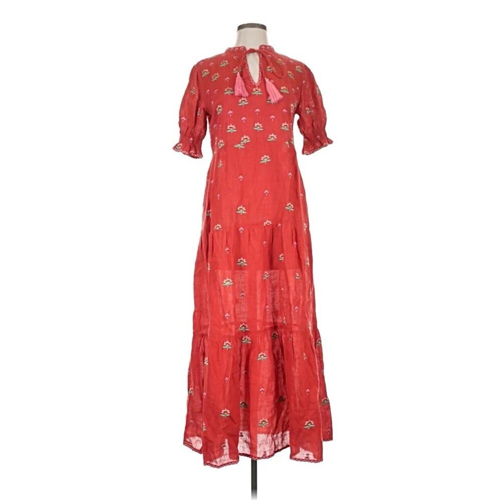 Nimo With Love Red Linen Maxi Floral Dress XS